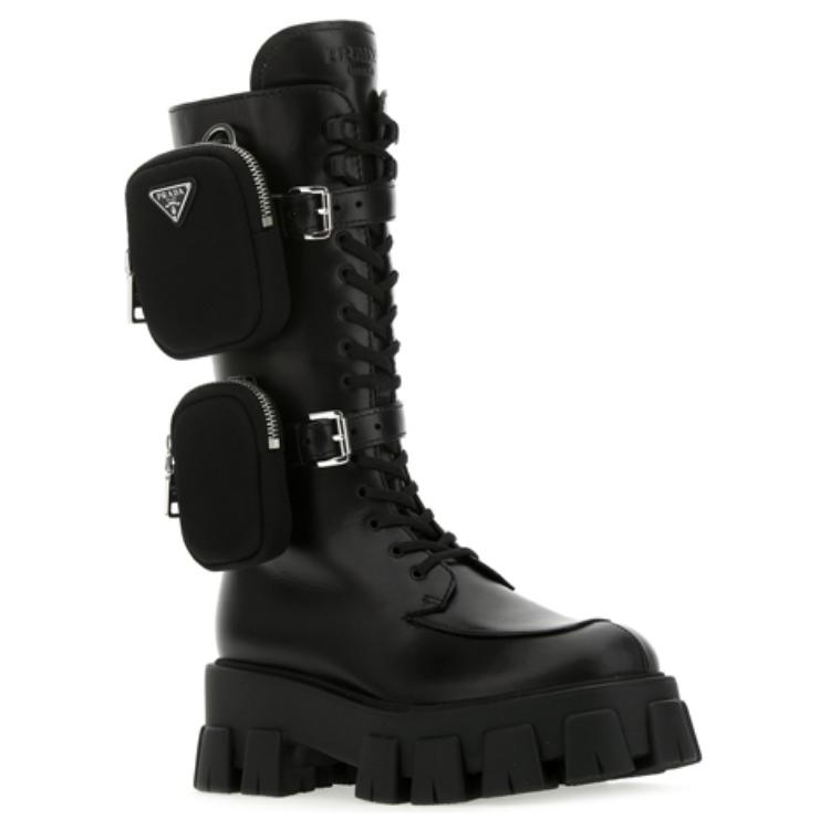 Lookbook 普拉達 Monolith 時尚百搭 休閒工裝 長筒靴 女款 黑色