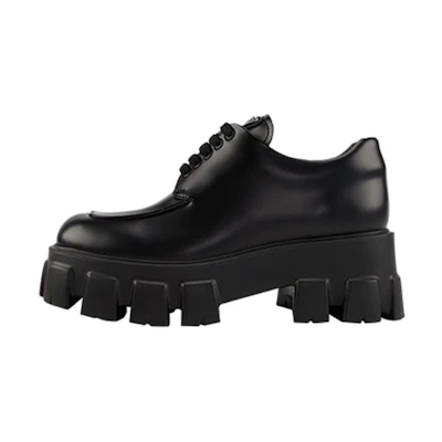(W) Prada Monolith Brushed Leather Lace-up Shoes 'Black'