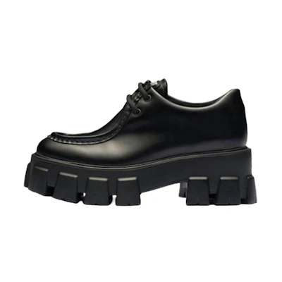 (W) Prada Monolith Brushed Leather Lace-up Shoes 'Black'