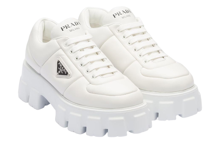 Order (W) Prada Monolith Glanzend Leren Veterschoenen ''Wit'' 1E119N_2DL8_F0009_F_055