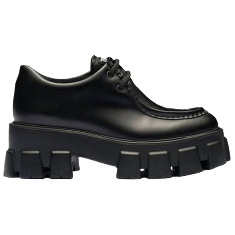 Order PRADA Monolith 皮革 圓頭繫帶舒適氣質 休閒單鞋 5.5cm 女款 黑色