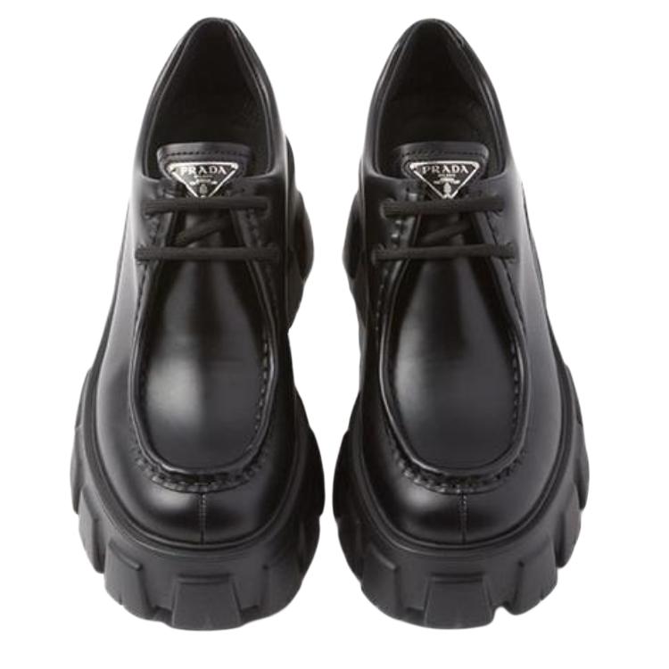 Purchase PRADA Monolith 皮革 圓頭繫帶舒適氣質 休閒單鞋 5.5cm 女款 黑色