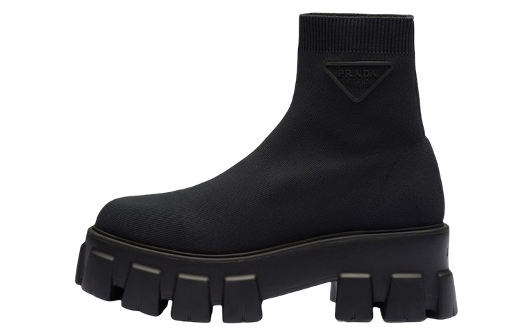 (W) Prada Monolith Fabric Logo Pull-On Ankle Boot 'Black'