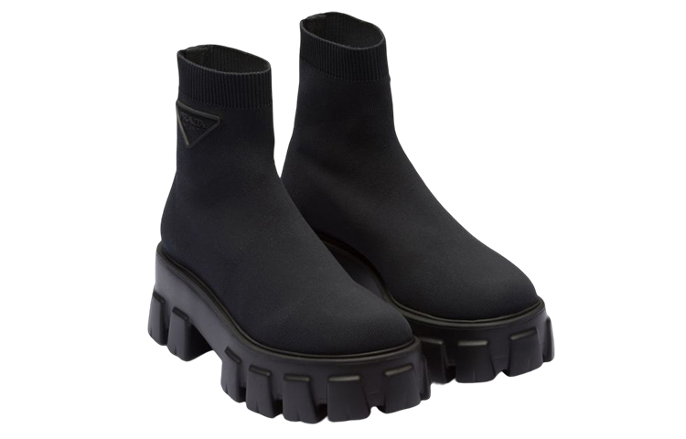 (W) Prada Monolith Fabric Logo Pull-On Ankle Boot 'Black' 圖 2