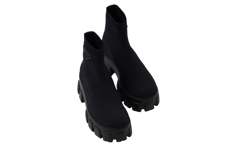 (W) Prada Monolith Fabric Logo Pull-On Ankle Boot 'Black' 圖 3