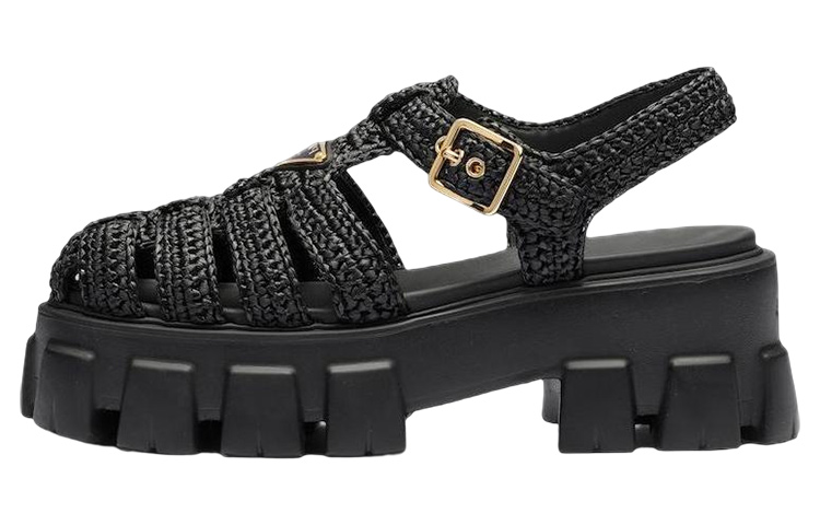 (W) Prada Monolith Fabric Woven Buckle Slide 'Black'