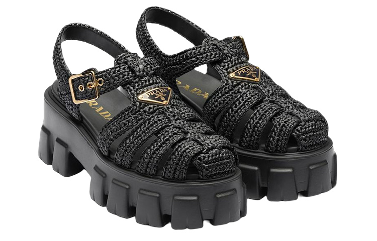 (W) Prada Monolith Fabric Woven Buckle Slide 'Black' 圖 2