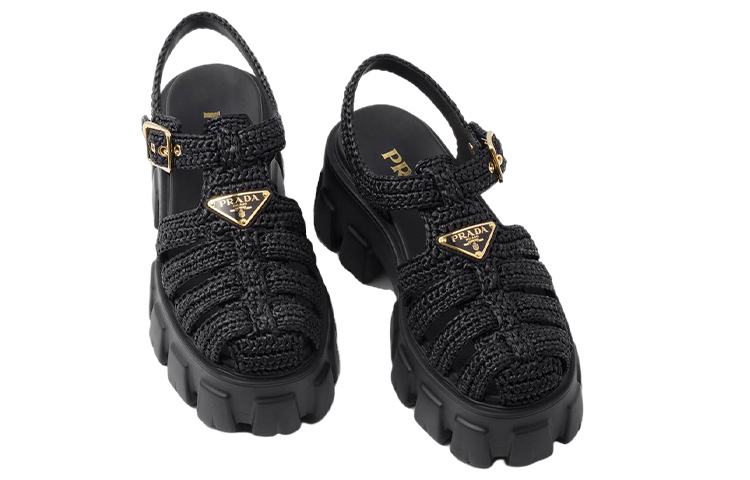 (W) Prada Monolith Fabric Woven Buckle Slide 'Black' 圖 3