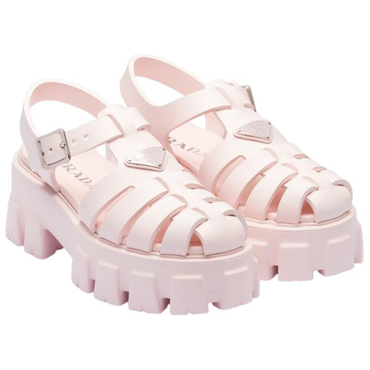 Shop (W) Prada Monolith Getah Buih Sandal 55mm Merah Jambu Alabaster 1X853M_3LKK_F0E18_F_055