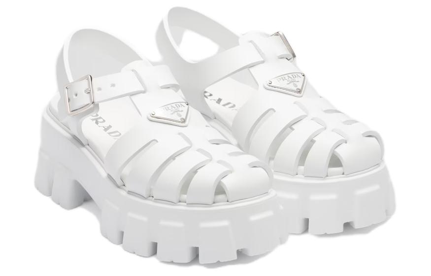 Lookbook (W) 普拉达Monolith 55mm白色泡沫橡胶凉鞋 1X853M_3LKK_F0009_F_055