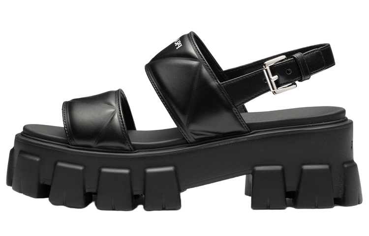 (Women) Prada Monolith Leather Buckle Peep Toe Flat 'Black' 1X040N_ASK_F0002_F_055