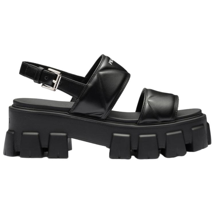 Order (W) Prada Monolith Leder Peep Toe Sandale mit Schnalle ''Schwarz'' 1X040N_ASK_F0002_F_055
