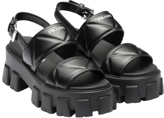 (W) Prada Monolith Leder Peep Toe Sandale mit Schnalle ''Schwarz'' 1X040N_ASK_F0002_F_055 Lookbook (W) Prada Monolith Leder Peep Toe Sandale mit Schnalle ''Schwarz'' 1X040N_ASK_F0002_F_055