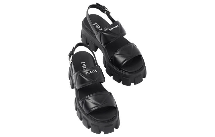 Shop (W) 普拉达黑色牛皮搭扣露趾平底鞋 1X040N_ASK_F0002_F_055