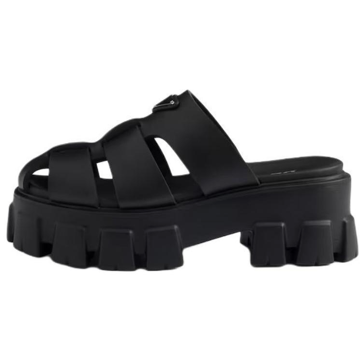 (Women) PRADA Monolith Metal Logo Slip-On Clog 5.5cm Black Shoes 1XX751_3LKK_F0002_F_055