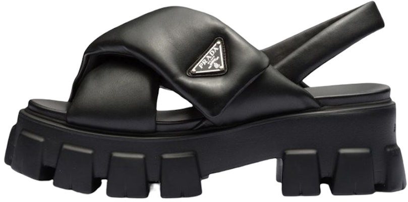 (Women) Prada Monolith Padded 55mm Sandals Black Nappa Leather 1X123N_2DL8_F0002_F_055 Buy (Women) Prada Monolith Padded 55mm Sandals Black Nappa Leather 1X123N_2DL8_F0002_F_055