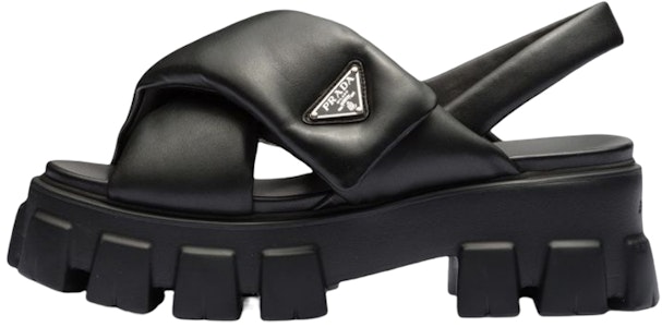 (W) 普拉达Monolith厚底55mm黑色软皮凉鞋 1X123N_2DL8_F0002_F_055 Buy (W) 普拉达Monolith厚底55mm黑色软皮凉鞋 1X123N_2DL8_F0002_F_055