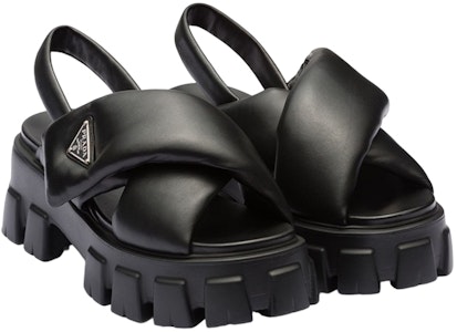 (W) 普拉达Monolith厚底55mm黑色软皮凉鞋 1X123N_2DL8_F0002_F_055 Order (W) 普拉达Monolith厚底55mm黑色软皮凉鞋 1X123N_2DL8_F0002_F_055