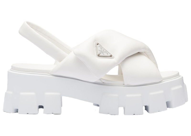 W) プラダ モノリス サンダル (白ナッパレザー) ```プラダ モノリス