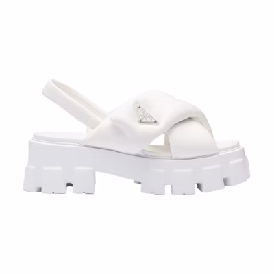 (W) Prada Monolith Padded 55mm Sandals White Nappa Leather