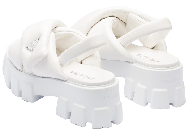 (W) Prada Monolith Padded 55mm Sandals White Nappa Leather 圖 3