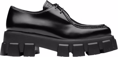 (Women) Prada Monolith Pointy Brushed Leather Lace Up 'Black' 1E719M-055-F0002 (Women) Prada Monolith Pointy Brushed Leather Lace Up 'Black' 1E719M-055-F0002