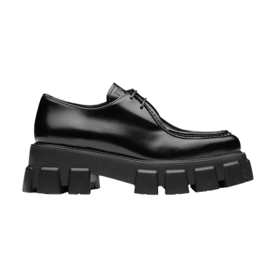 (W) Prada Monolith Pointy Brushed Leather Lace Up 'Black'