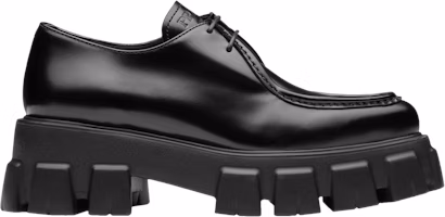 (Women) Prada Monolith Pointy Brushed Leather Lace Up 'Black' 1E719M-055-F0002 (Women) Prada Monolith Pointy Brushed Leather Lace Up 'Black' 1E719M-055-F0002
