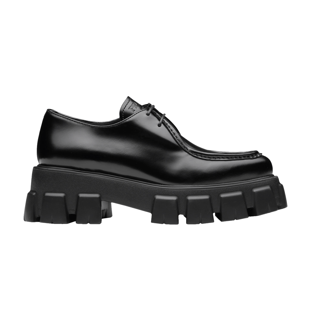 (Women) Prada Monolith Pointy Brushed Leather Lace Up 'Black'  1E719M-055-F0002