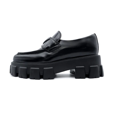 (W) Prada Monolith Pointy Brushed Leather Loafers 'Black'