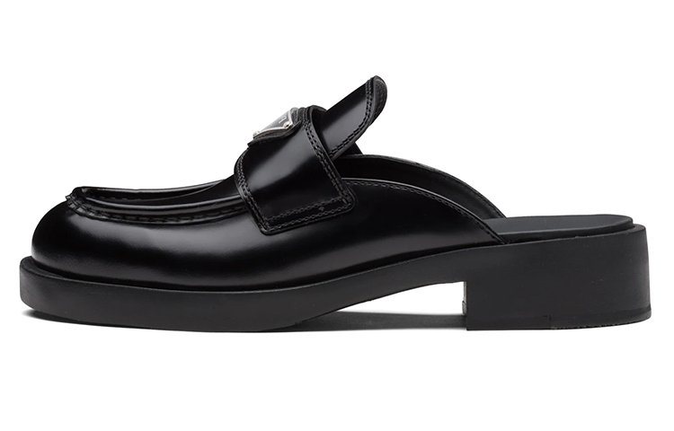 (W) Prada Chocolate Brushed Leather Mules 'Black'