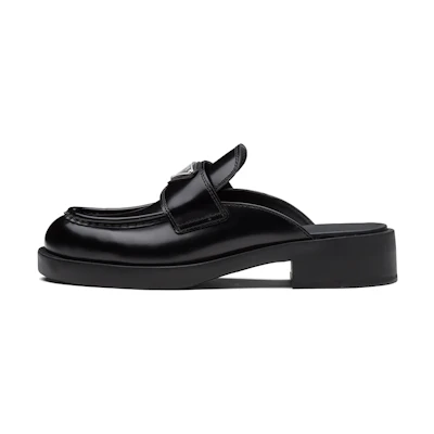 (W) Prada Chocolate Brushed Leather Mules 'Black'