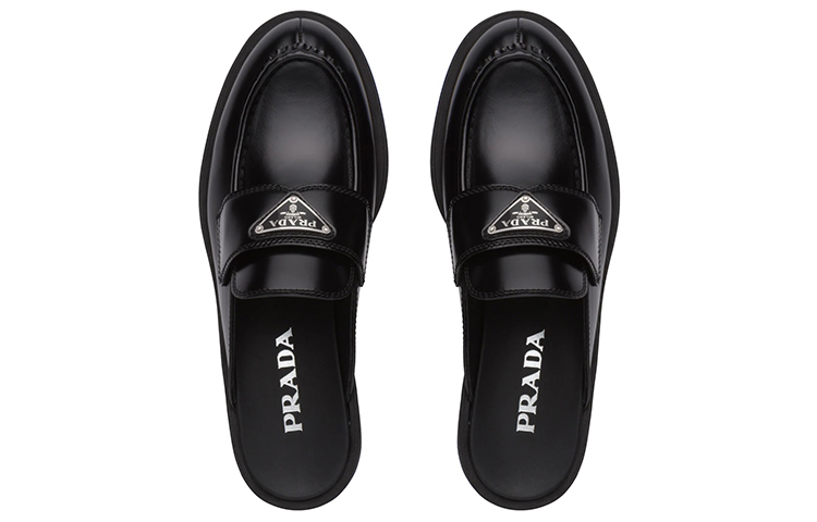 (W) Prada Chocolate Brushed Leather Mules 'Black' 圖 4