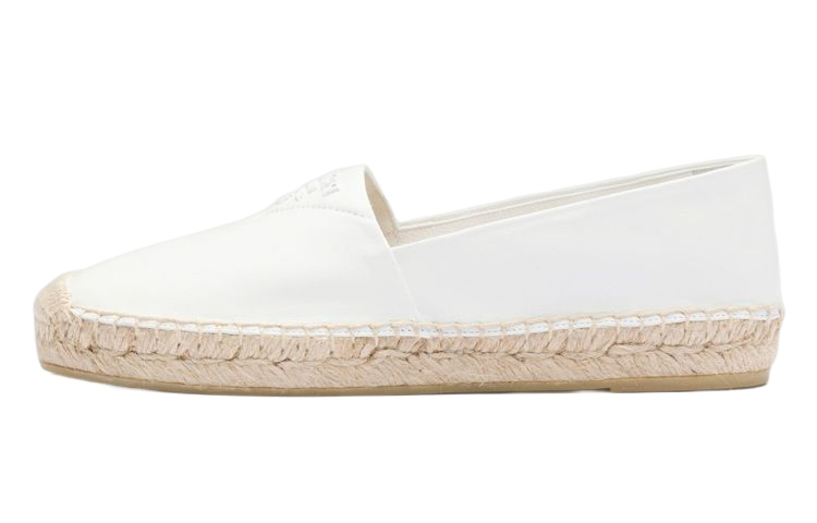 (W) Prada Nappa Leather Woven Flats 'White'