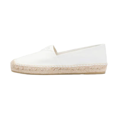 (W) Prada Nappa Leather Woven Flats 'White'