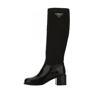 (W) Prada Nylon Fabric High-Top Boots 'Sleek Patent Leather Black'