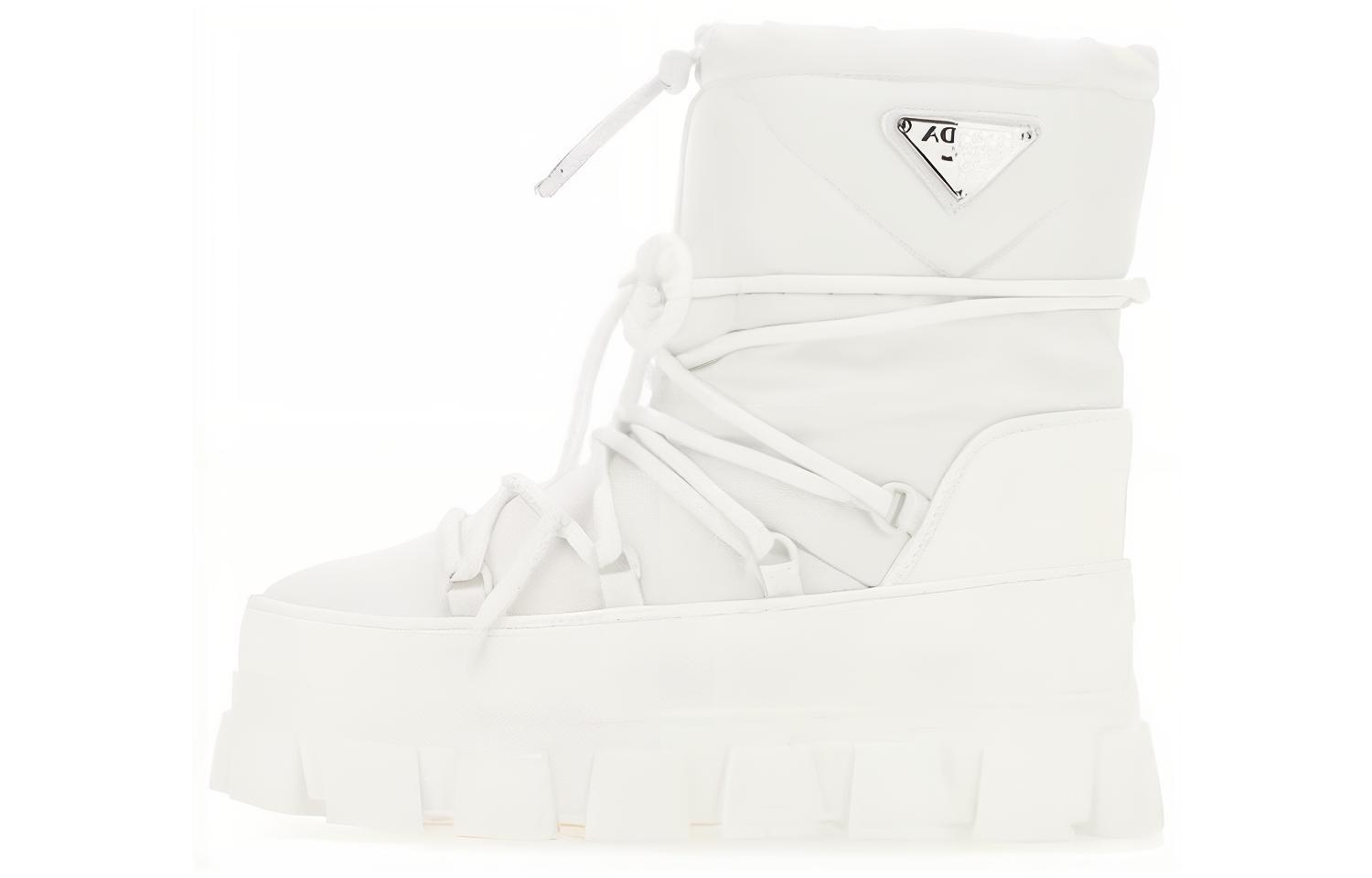 (Women) Prada Nylon Round-Toe Lace-Up Mid-Calf Snow Boots 'White' 1U007N_3LFV_F0009_F_040