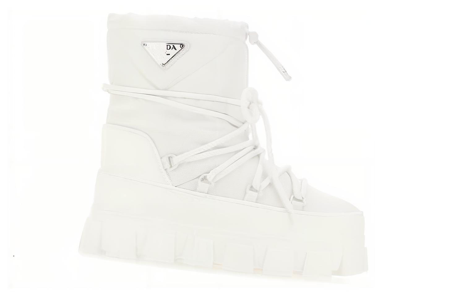 Order (W) Stivali Prada Nylon Bianchi da Neve a Punta Tonda e Lacci Metà Polpaccio 1U007N_3LFV_F0009_F_040