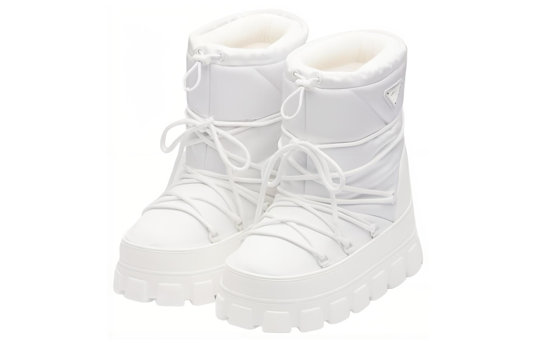 Lookbook (W) Botas de Nieve Prada Nylon Blancas de Media Pantorrilla con Cordones. 1U007N_3LFV_F0009_F_040