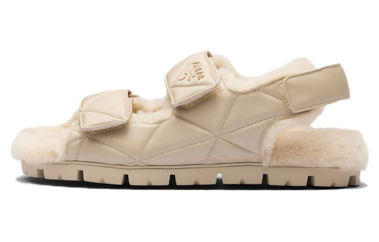 (W) Prada Open-Toe CMFTable Versatile Durable 'Beige Sandals'