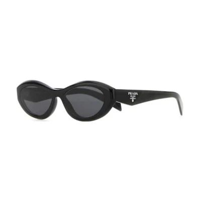 (Women) PRADA Oval Acetate Black Sunglasses for Women with Side Lettering. SPR26ZE16KFE08ZC055