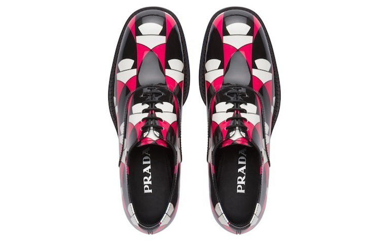 (W) Prada Oxford 'Geometric Print Patent Leather - Red White Black' 圖 5
