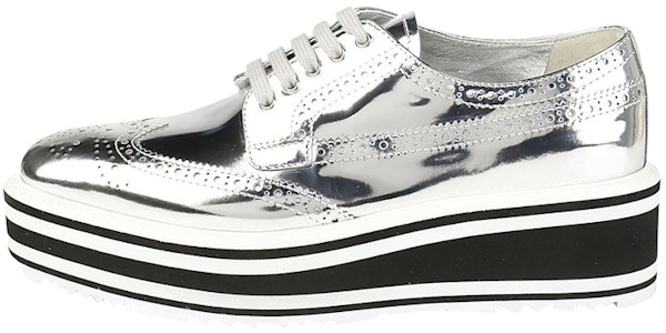 PRADA PU 亮面厚底低幫系帶 牛津鞋 女款 銀色 Buy PRADA PU 亮面厚底低幫系帶 牛津鞋 女款 銀色