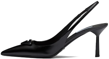 (Women) Prada Patched Logo Brushed Leather Slingback Heels 'Black' 1I901M_055_F0002_F_075 (Women) Prada Patched Logo Brushed Leather Slingback Heels 'Black' 1I901M_055_F0002_F_075