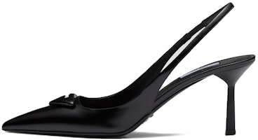 (Women) Prada Patched Logo Brushed Leather Slingback Heels 'Black' 1I901M_055_F0002_F_075 (Women) Prada Patched Logo Brushed Leather Slingback Heels 'Black' 1I901M_055_F0002_F_075