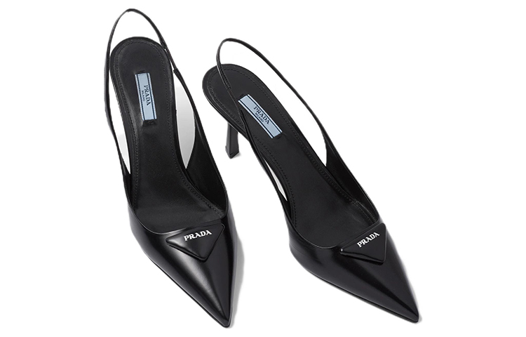 Shop (W) Prada Tacchi Slingback in Pelle Spazzolata con Logo Patch ''Nero'' 1I901M_055_F0002_F_075