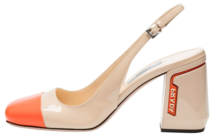 Buy (W) Escarpins Prada Talons Épais en Cuir Vernis ''Beige Orange'' 1I223L_ZAZ_F0YHD