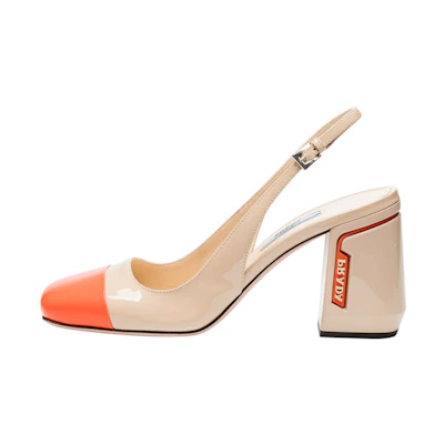 (W) Prada Patent Leather Chunky Heel Pumps 'Beige Orange'