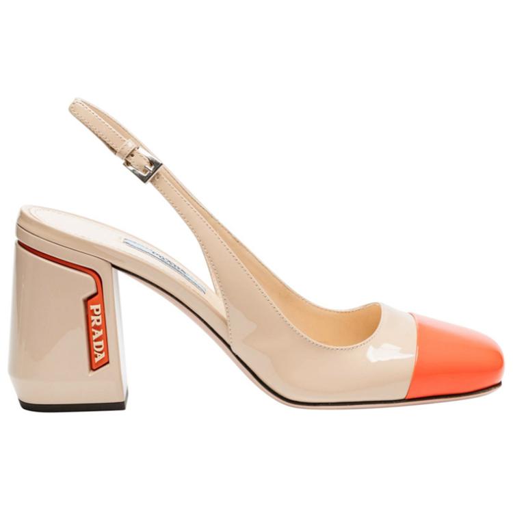 (W) Prada Patent Leather Chunky Heel Pumps 'Beige Orange' 圖 2