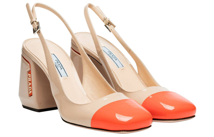 (W) Prada Patent Leather Chunky Heel Pumps 'Beige Orange' 圖 3